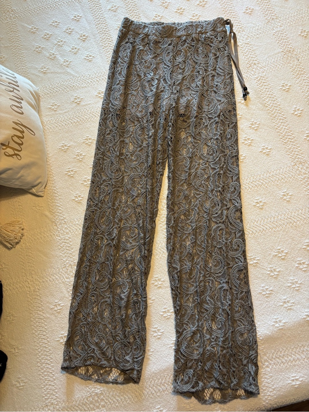 Lace Wide-Leg Pants - light brown/taupe